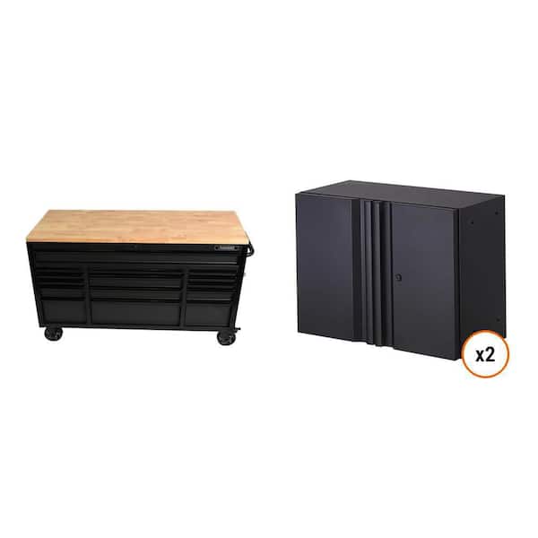 61 in. x 23 in. Workbench and (2) 24 in. x 18.1 in. x 12 in. Wall Mounted Garage Cabinets Combo