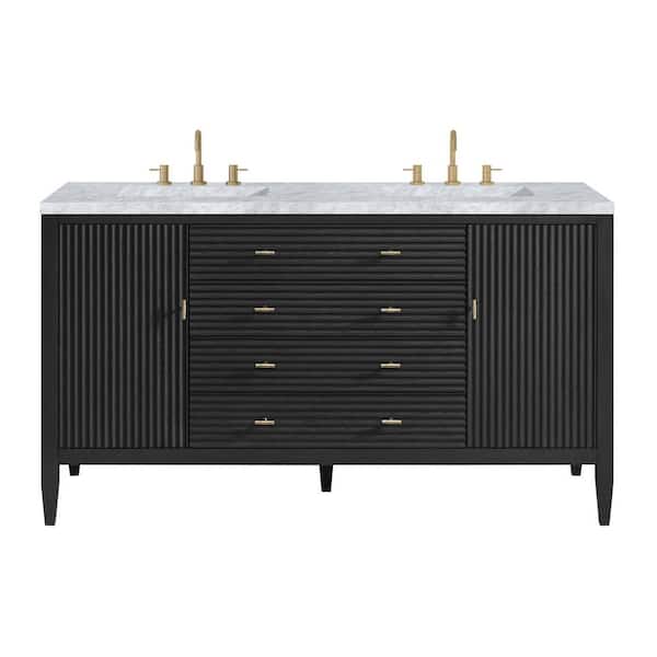 Myrrin 60.0 in. W x 23.5 in. D x 34.06 in. H Bathroom Vanity in Carbon Oak with Carrara White Marble Top