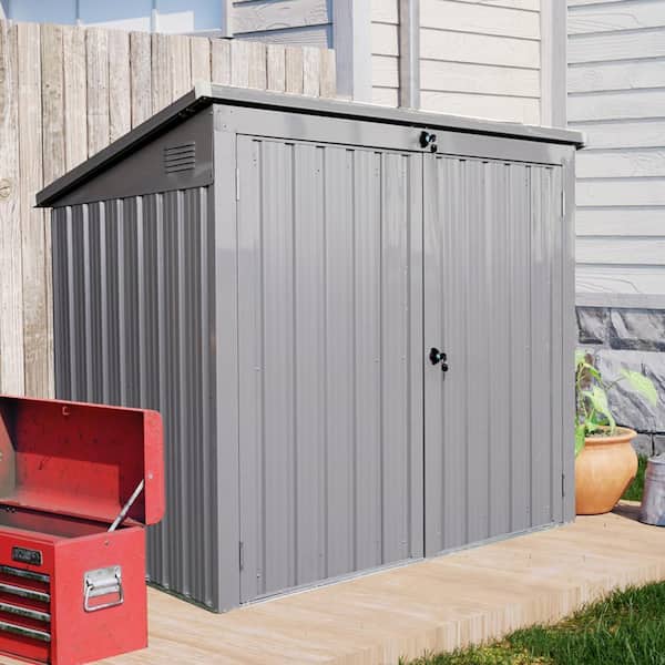 ドゥロワー Gray 5 ft. W x 3 ft. D Metal Garbage Bin Shed 2 Trash Cans Outdoor