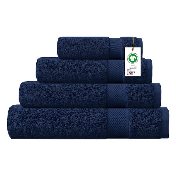 Delara Feather Touch Quick Dry 4-Piece Insignia Blue Solid 100% Organic Cotton 650 GSM Towel Set
