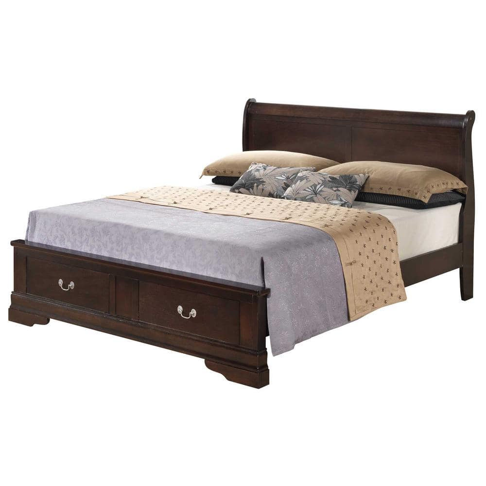 AndMakers Louis Philippe Cappuccino Queen Storage Sleigh Wood Bed -  PF-G3125D-QSB2