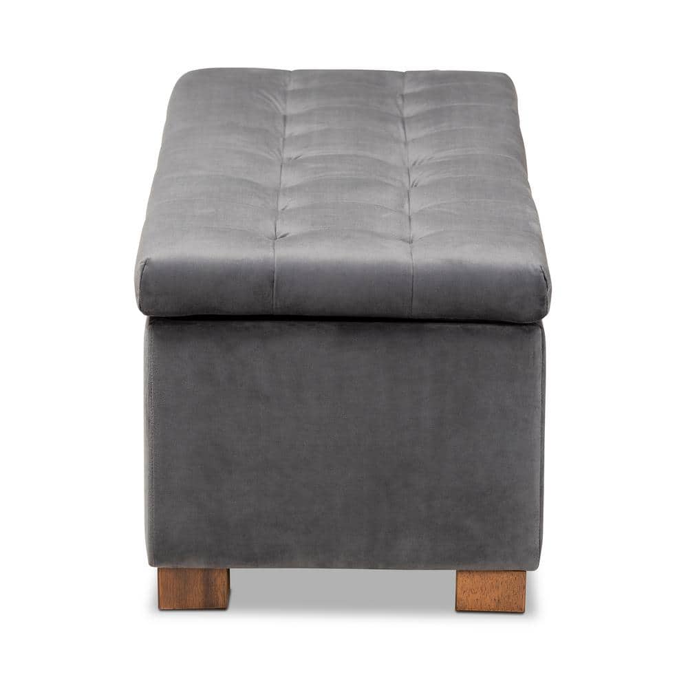 Gray Velvet Upholstered Grid Tufted Storage Ottoman Bench