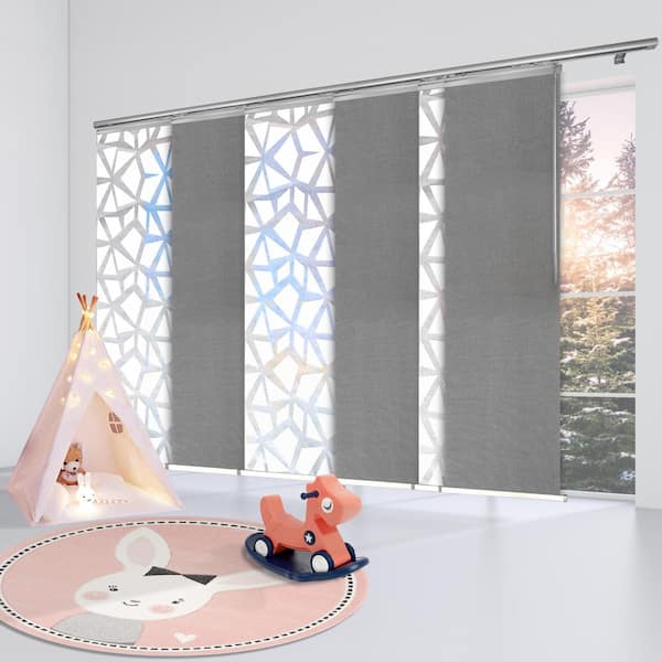 EMOH Morning Mist 70 in. - 130 in. W x 94 in. L Adjustable 6- Panel White Single Rail Panel Track with 23.5 in. Slates