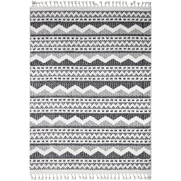 BASHIAN Navajo Ivory/Black 5 ft. x 8 ft. (5' x 7'6") Geometric Contemporary Area Rug