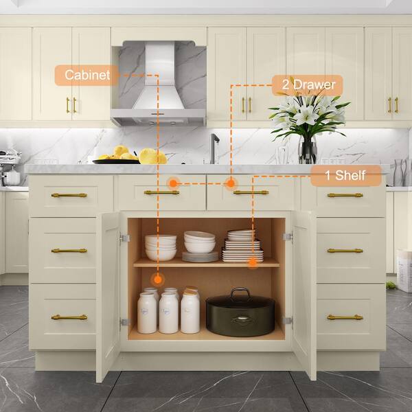 HOMEIBRO Newport Antique White Plywood Shaker Style 2-Doors 2-Drawers Base Kitchen Cabinet (30 in.W x 24 in.D x 34.5 in.H)