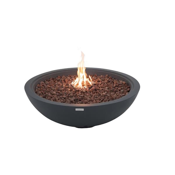 Rose Bowl 48 in. 60000 Btu's Dark Grey Concrete Propane Outdoor Fire Pit with Lava Rocks and Cover