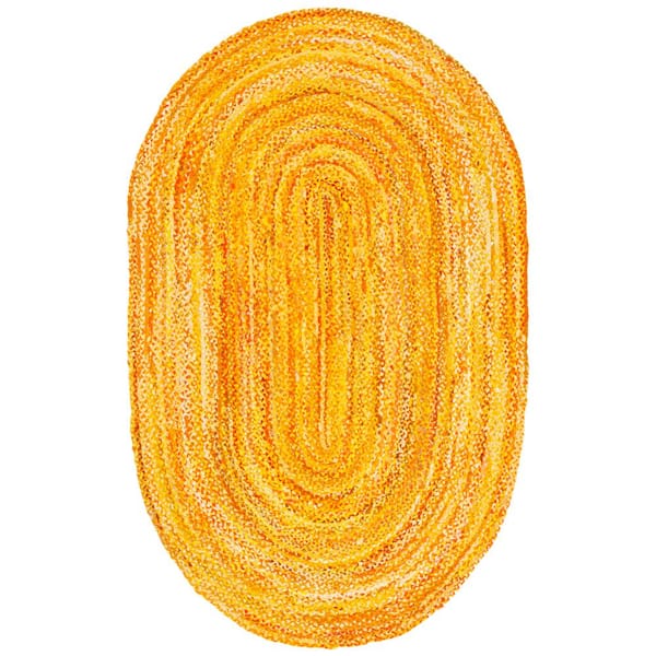 SAFAVIEH Braided Gold 6 ft. x 9 ft. Solid Color Striped Oval Area Rug
