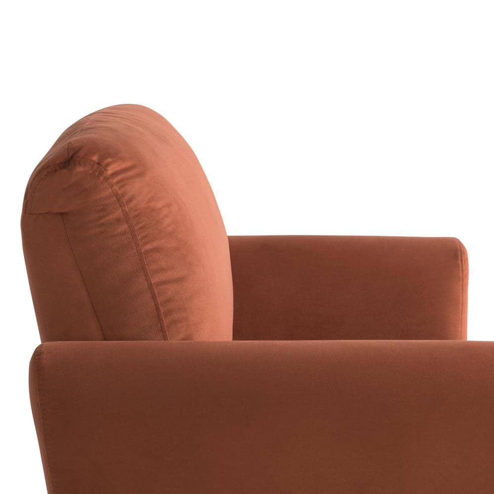 Rust Velvet Barrel Accent Chair with Black Wood Legs