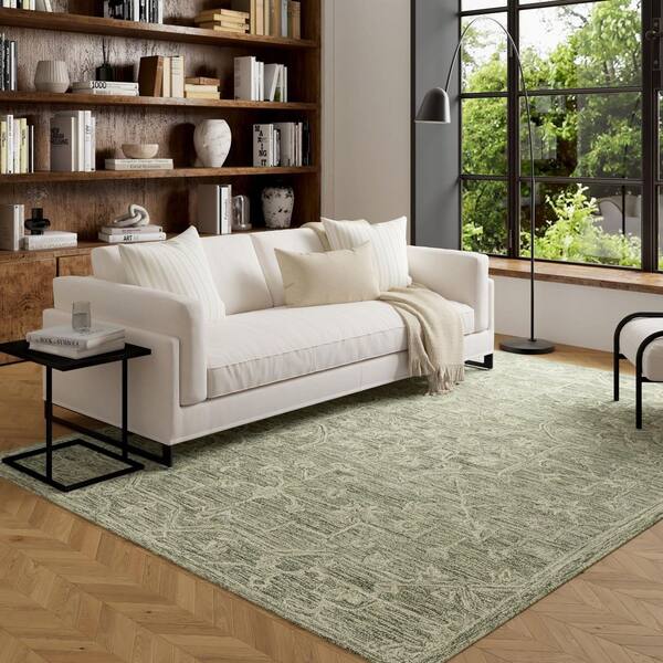 Jade Vintage Floral Hand-Tufted Wool Oriental Green 8 ft. x 10 ft