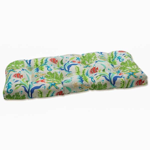 Pillow Perfect Tropical Rectangular Outdoor Bench Cushion in Blue