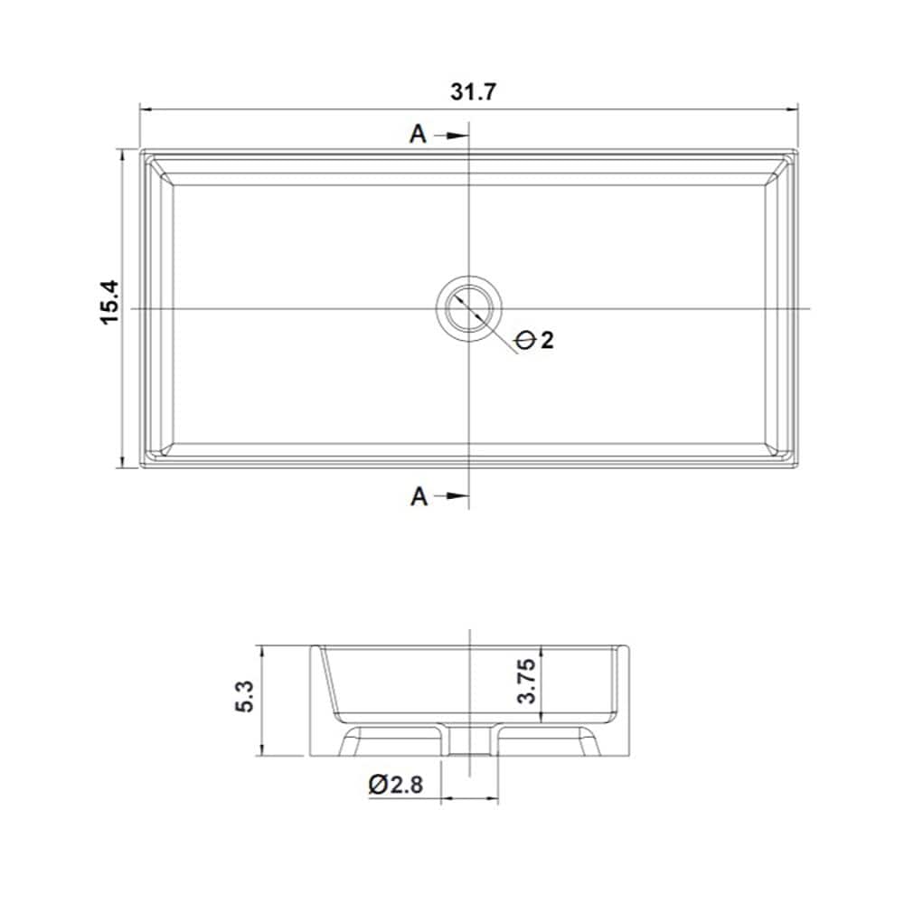 Teorema White Rectangular Ceramic Vessel Sink, 31.69 Inches