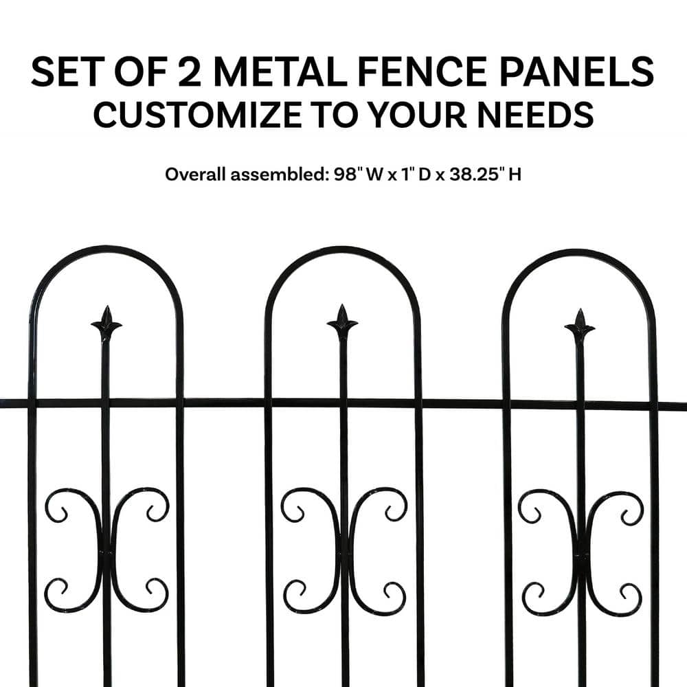 Black Iron Decorative Garden Border Fence Panels Set