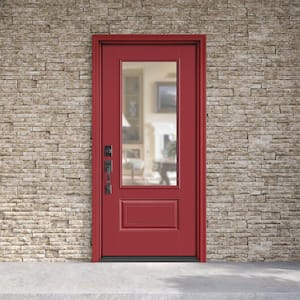 Performance Door System 36 in. x 80 in. 3/4 Lite Clear Right-Hand Inswing Red Smooth Fiberglass Prehung Front Door