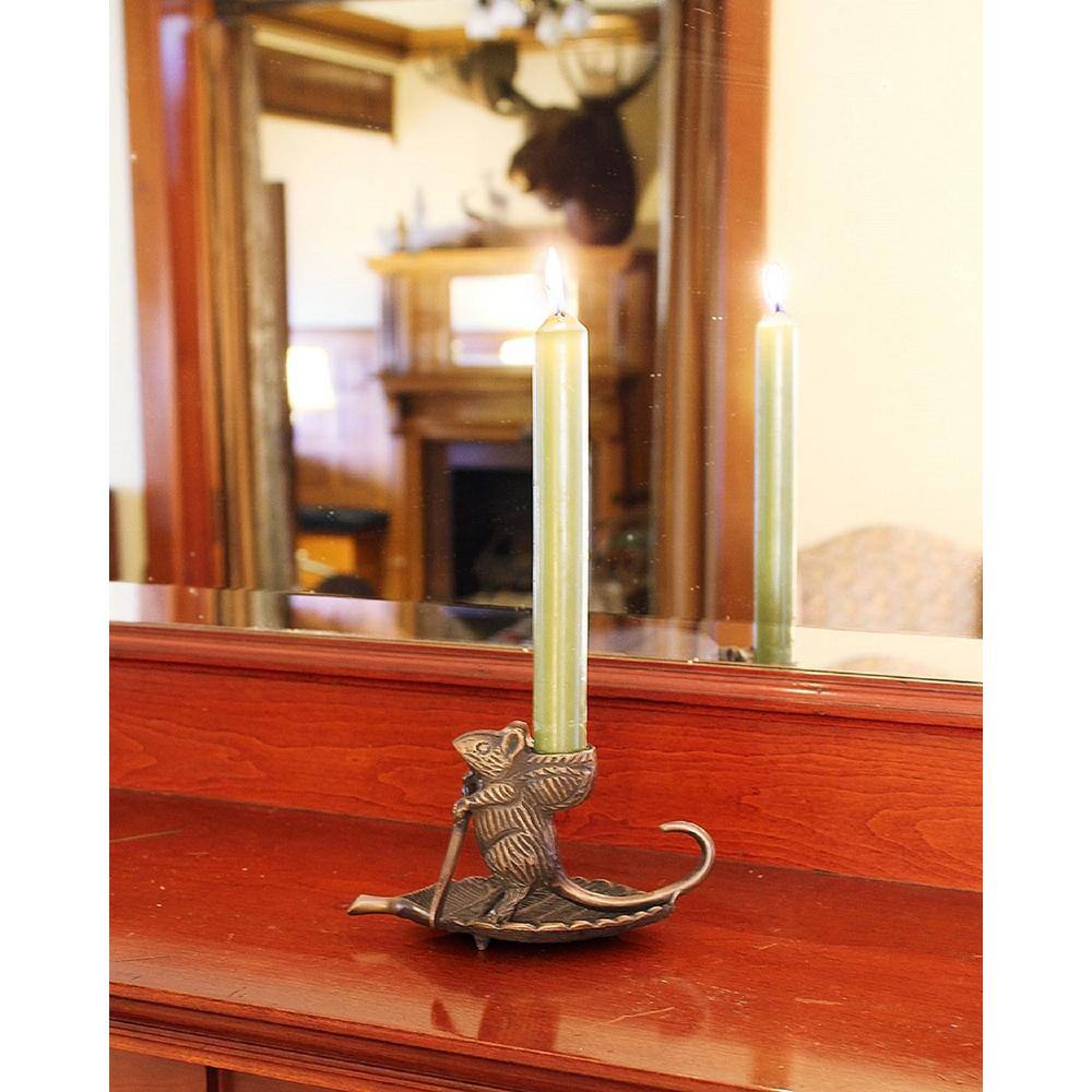 Antique Brass Mouse on Leaf Candle Holder