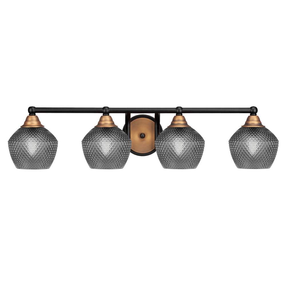 Madison 31.5 in. 4-Light Matte Black and Brassl Vanity Light with Smoke Tex