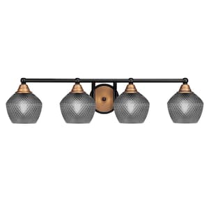 Madison 31.5 in. 4-Light Matte Black and Brassl Vanity Light with Smoke Textured Glass Shades