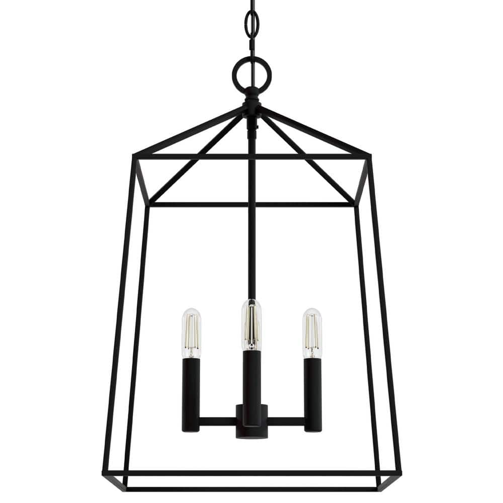 Hunter Fair Oaks 60-Watt 4-Light Matte Black Lantern Pendant Light, No Bulbs Included