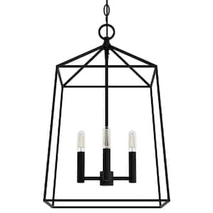 Fair Oaks 60-Watt 4-Light Matte Black Lantern Pendant Light, No Bulbs Included