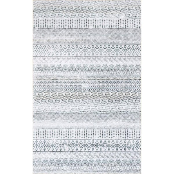 Renee Banded Washable Green 8 ft. x 10 ft. Outdoor Area Rug