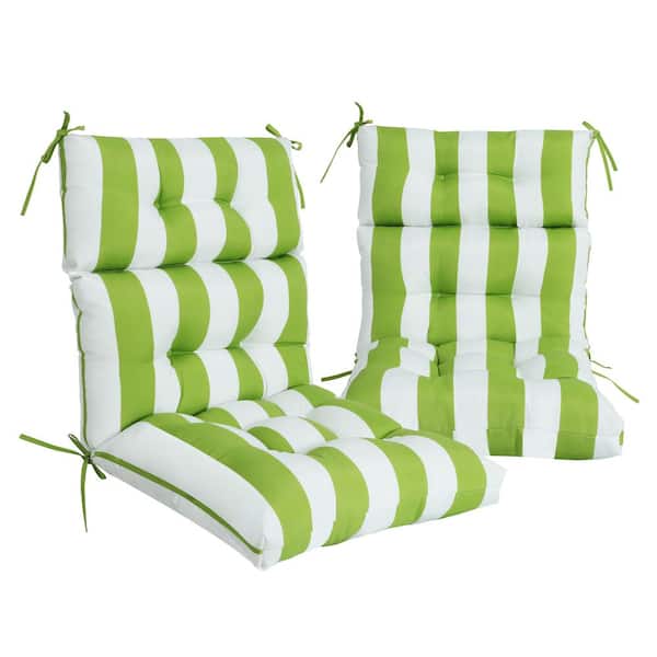 Tenleaf 2 Sets 24 in. x 22 in. High Back Outdoor or Indoor Adirondack Chair, Office Chair Cushions in Green and White Line