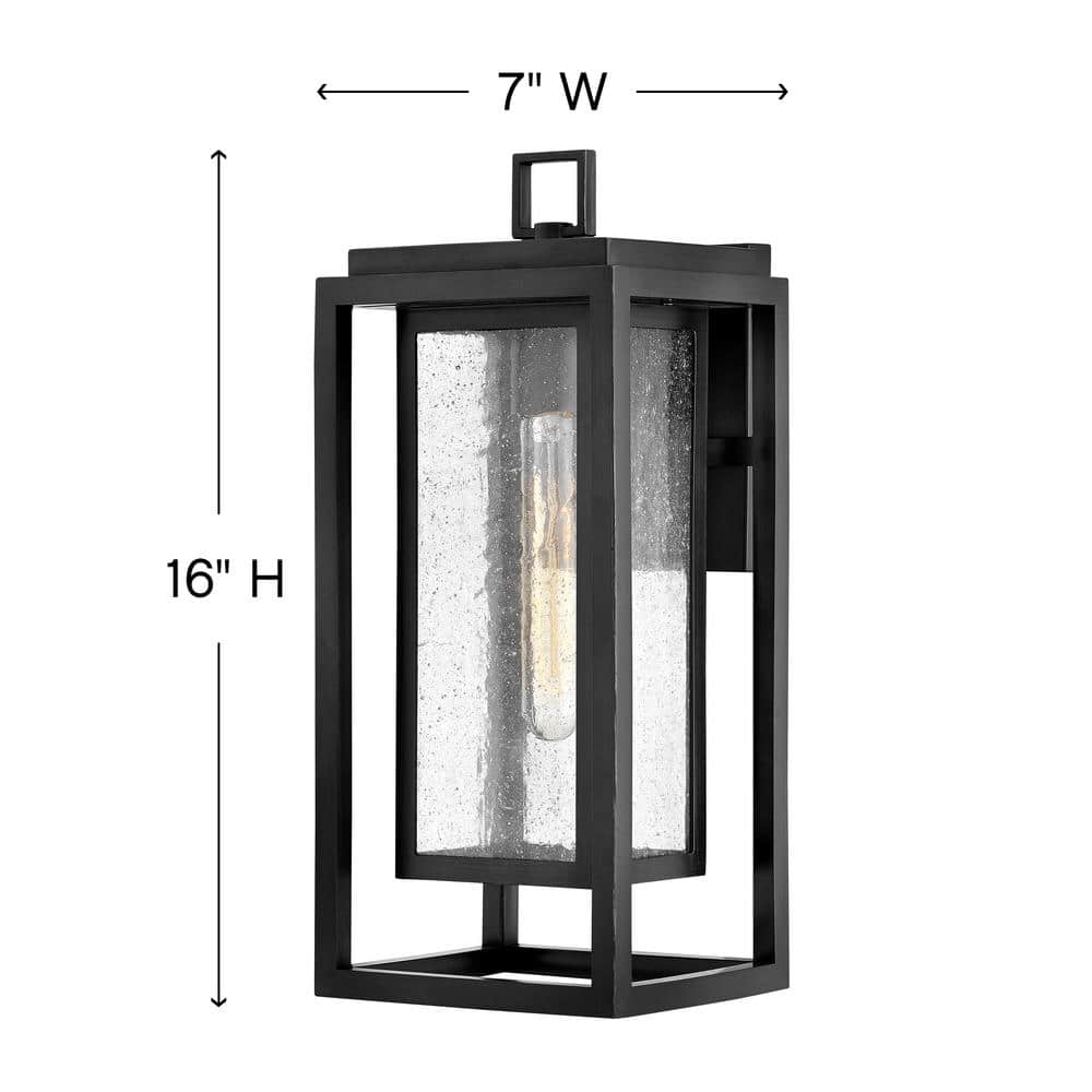 Black 16" Modern Outdoor Wall Light with Clear Seedy Glass