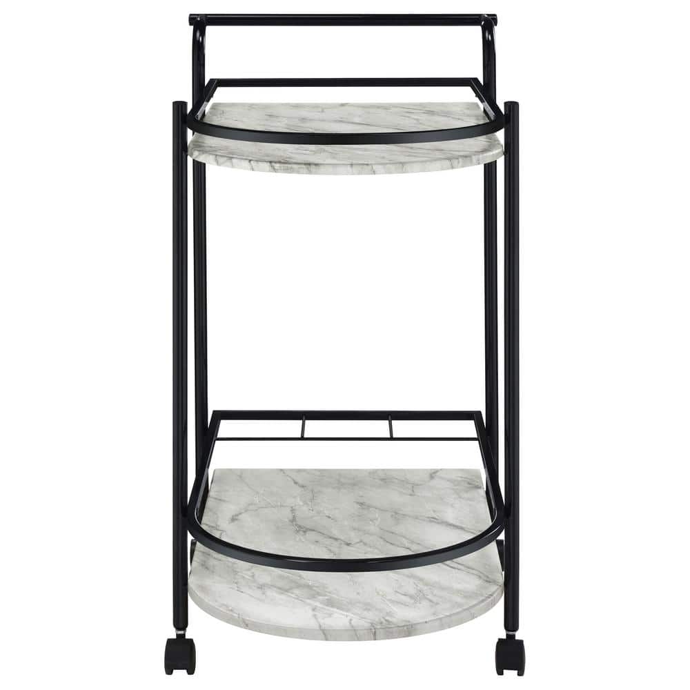 Black and White Faux Marble Rectangular Bar Cart with Wine Rack