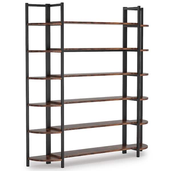 Triple Wide Bookshelf Display Shelves, Starmore Brown Wood And Black Metal Bookcase
