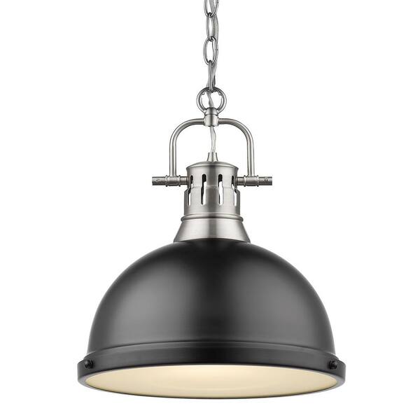 Golden Lighting Duncan 1 Light Pewter Pendant And Chain With Matte Black Shade 3602 L Pw Blk Golden Lighting Duncan 1 Light Pewter, Matte Black Lighting Chain