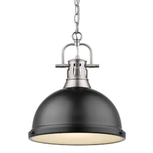 Duncan 1-Light Pewter Pendant and Chain with Matte Black Shade