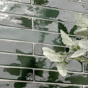 Flamenco Racing Green Brick 2 in. x 18 in. Polished Porcelain Floor and Wall Tile (8 sq. ft./Case)