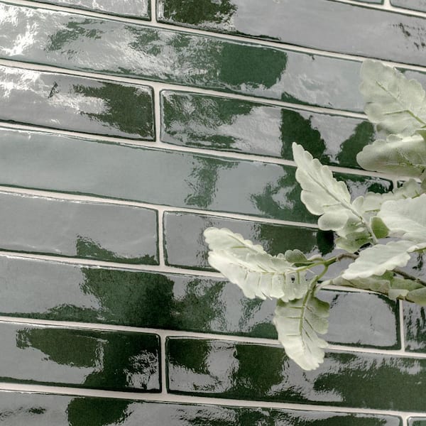 Maestro Green Brick 2 in. x 18 in. Polished Porcelain Floor and Wall Tile (8 sq. ft./Case)