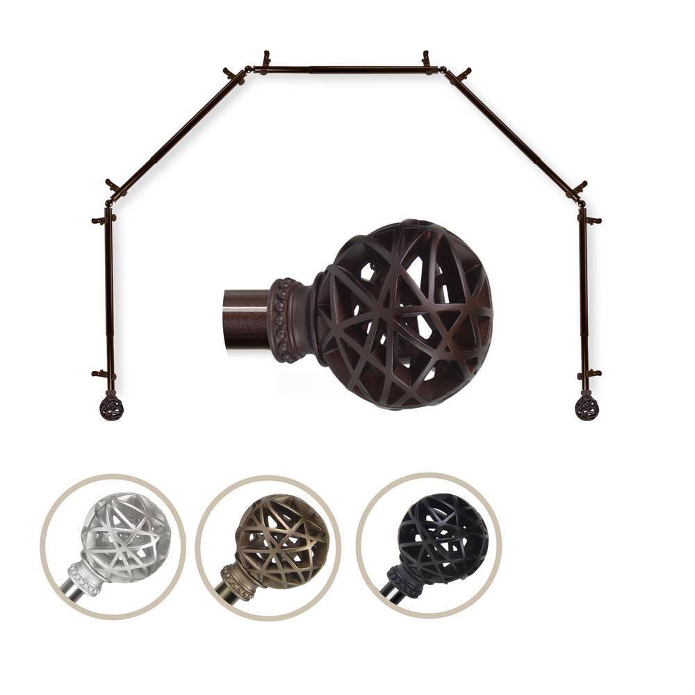 EMOH 13/16" Dia Adjustable 5 Sided Bay Window Curtain Rod 28 to 48" (each side) in Cocoa with