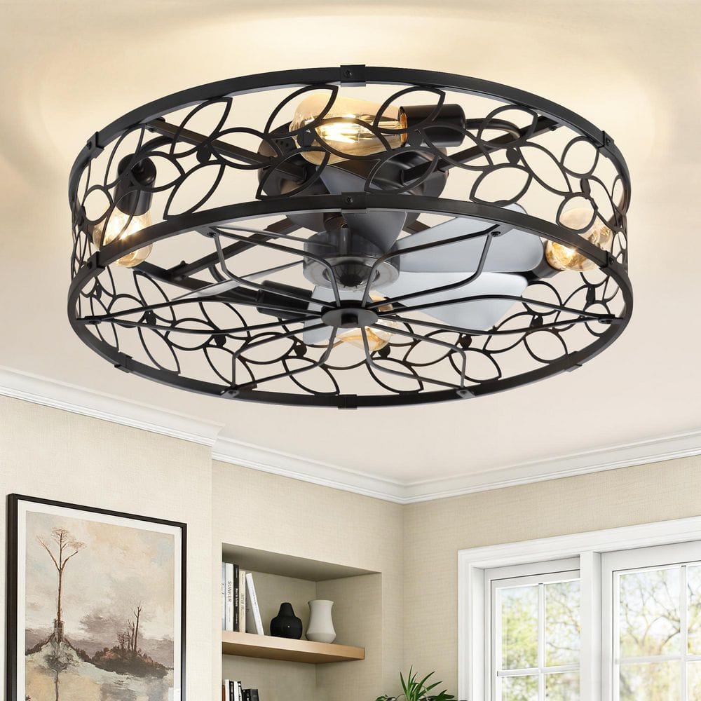 HINNIXY 23 in. Indoor Black Quiet Caged Modern Flush Mount