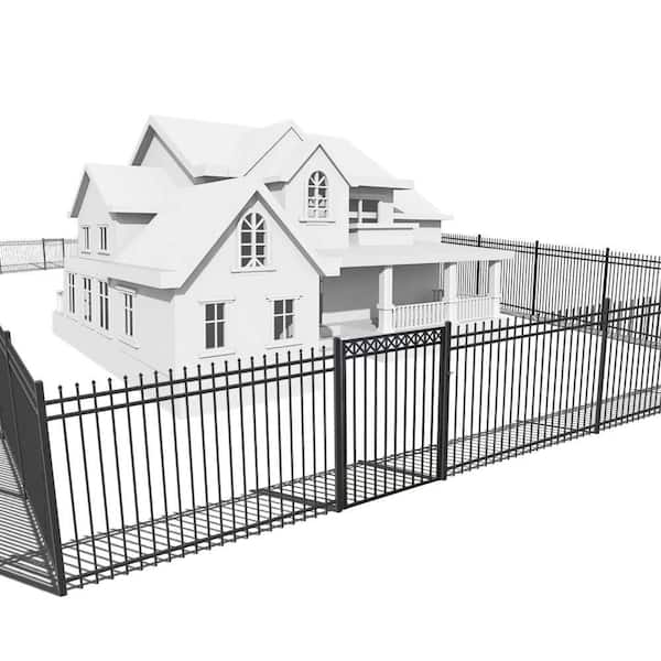 4 ft. x 8 ft. Black Steel Spaced Bar Pinnacle Metal Fence Panel with Decorative Fence Gate(Set of 100 ft. )
