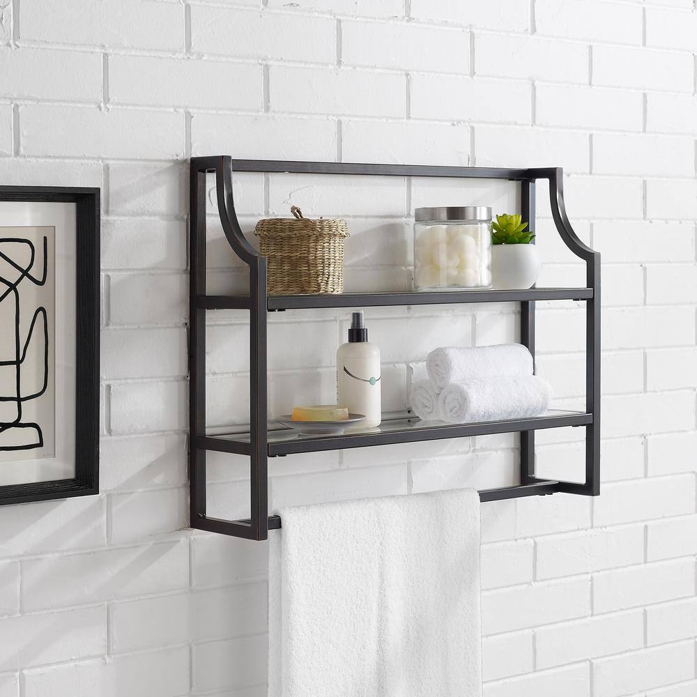 Aimee Oil Rubbed Bronze Wall Shelf with Glass Shelves