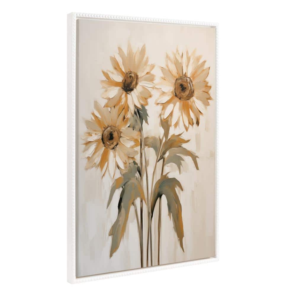 Soft Sunflowers Print on Canvas with White Beaded Frame