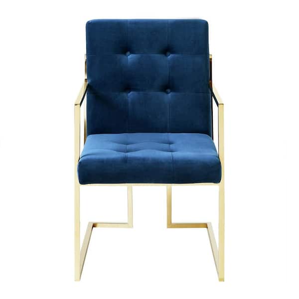 Inspired Home Triniti Navy/Gold Velvet Button Tufted Dining Chair (Set of 2)