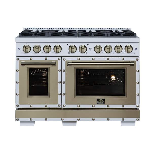 Valente 48 in. Double Oven Gas Range in White, 8 Burners
