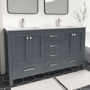Anneliese 60 in. W x 21 in. D x 35 in. H Double Sink Freestanding Bath Vanity in Charcoal Gray with White Quartz Top