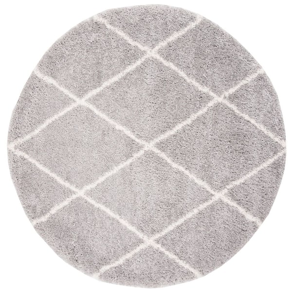 SAFAVIEH Fontana Shag Gray/Cream 7 ft. x 7 ft. Geometric Round Area Rug