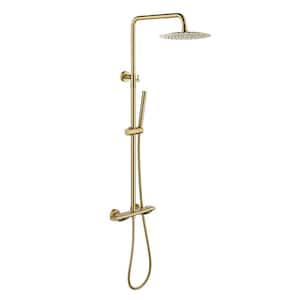 Thermostatic Double Handle 1-Spray Shower Faucet 1.8 GPM with Anti Scald Exposed Pipe Shower System in. Brushed Gold