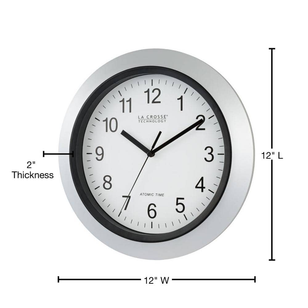 La Crosse 12" Silver Atomic Analog Wall Clock with Daylight Saving