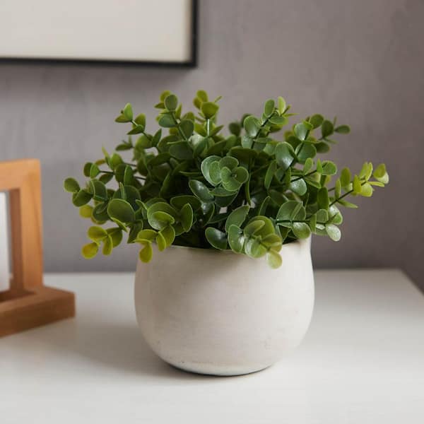 Adorable 7.5 in. Green Artificial Eucalyptus In Cement Pot 10327 - The ...