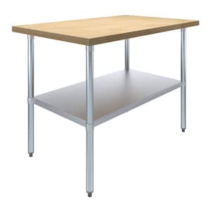 Maple Wood Top 30  in.. x 48  in.. Kitchen Prep Table with Adjustable Bottom Shelf