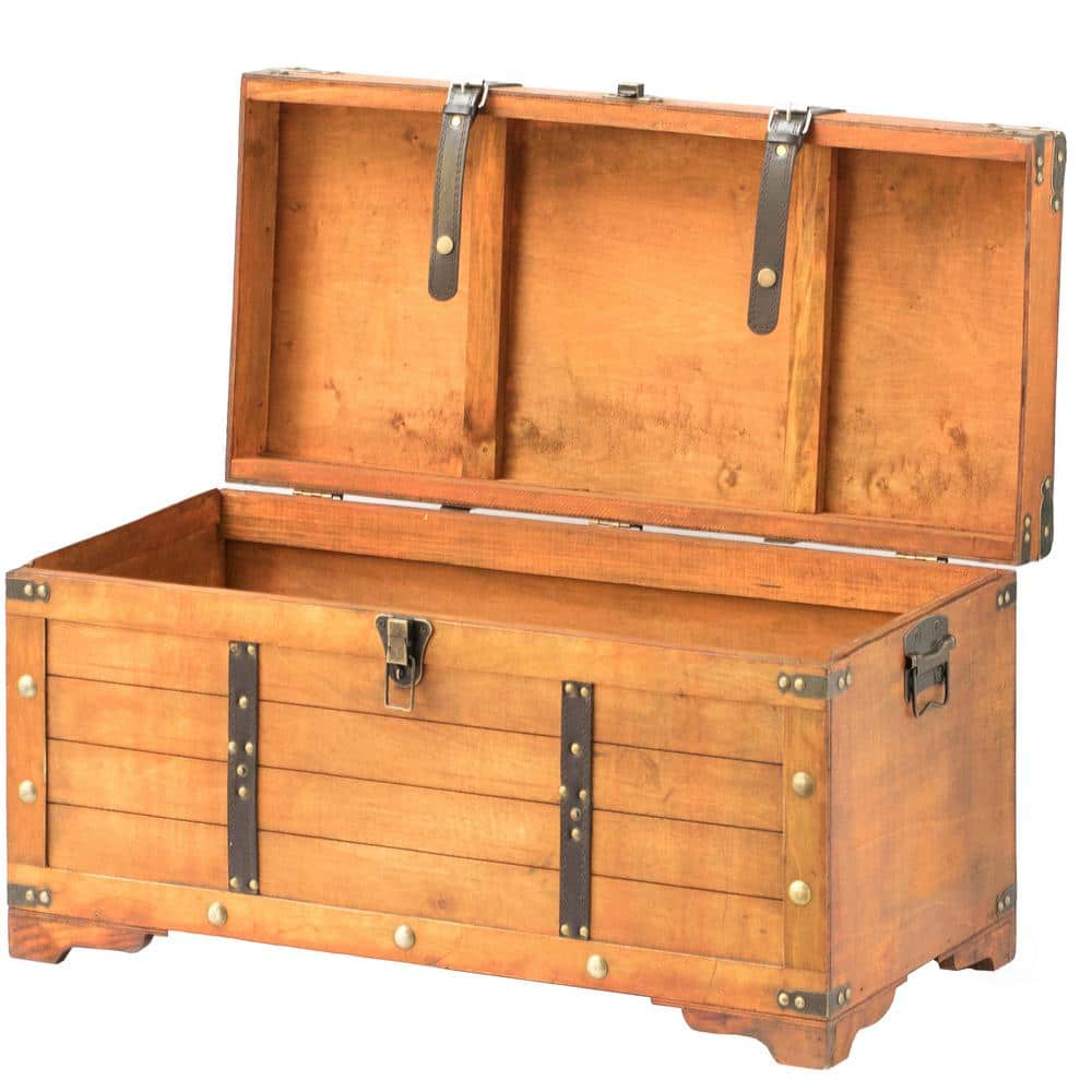 Rustic Brown Large Wooden Storage Trunk with Lockable Latch