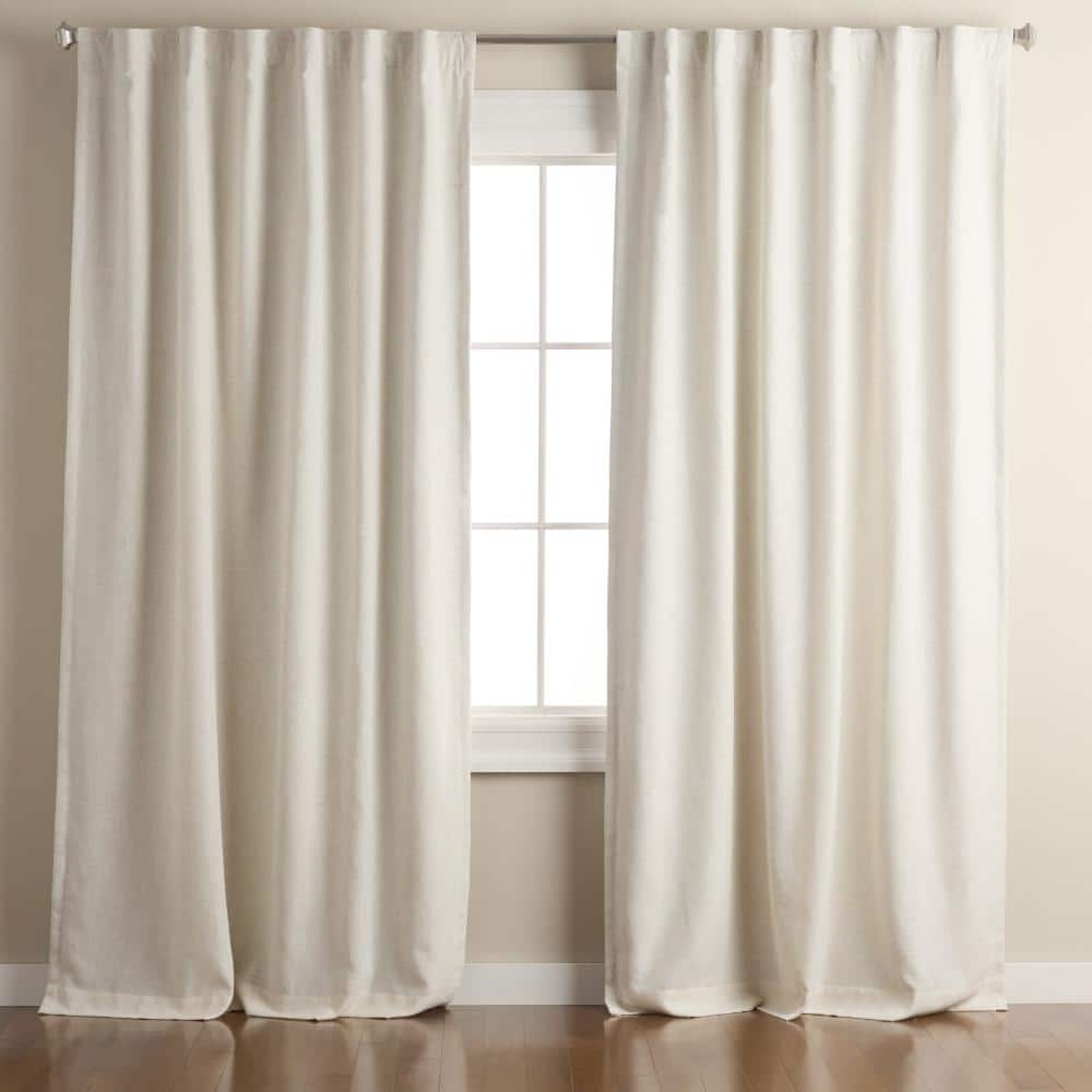 TOWN & COUNTRY LUXE Davos Solid Linen Texture 50 in. W x 84 in. L Natural Linen Blackout Curtain (Set of 2)