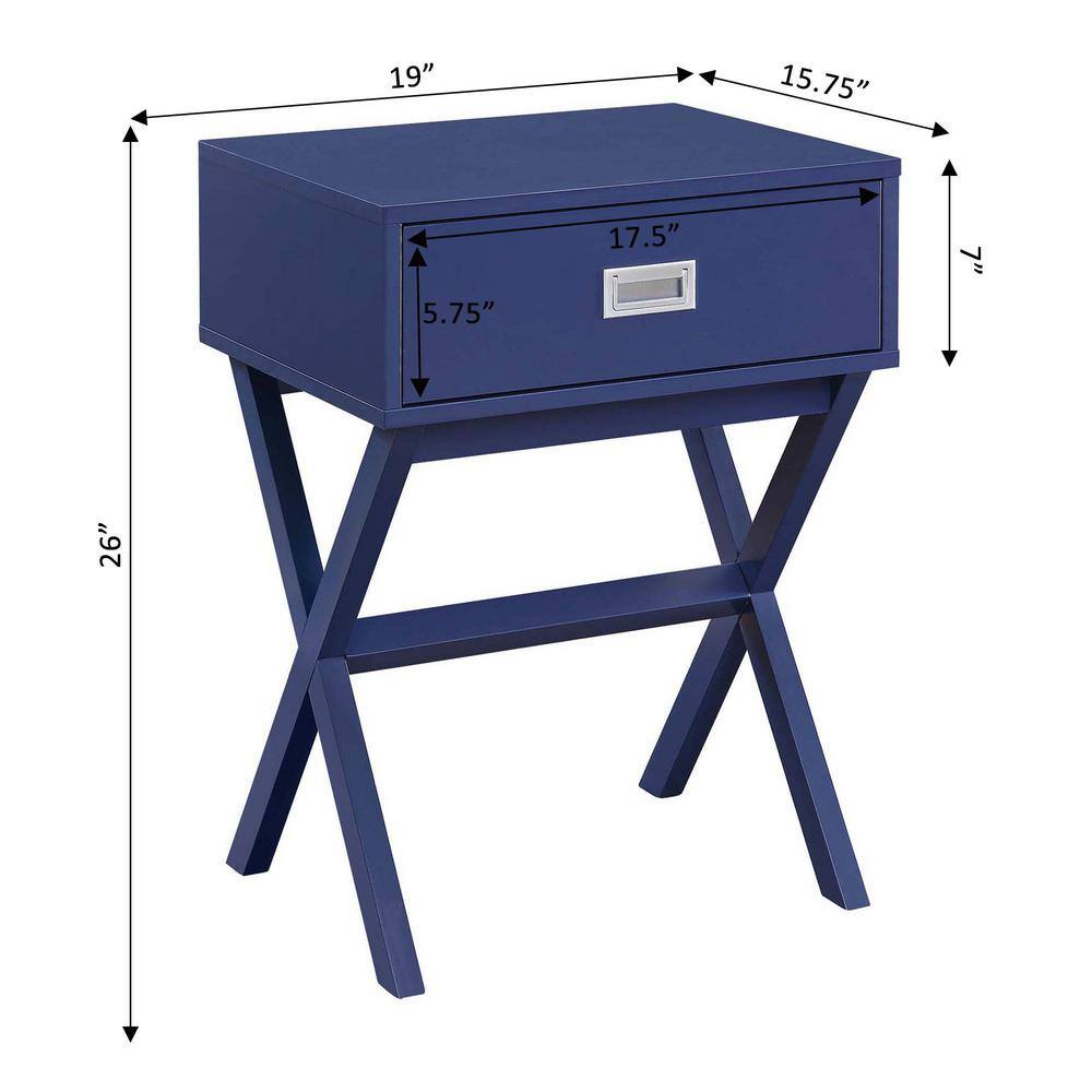 Cobalt Blue Pine and MDF Rectangular End Table with Storage