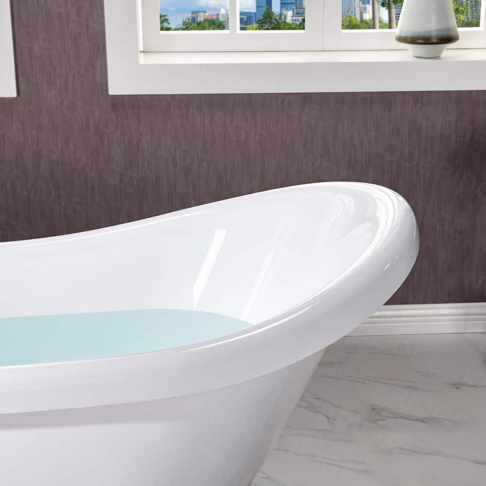 59" White Acrylic Clawfoot Slipper Bathtub with Oil Rubbed Bronze Feet