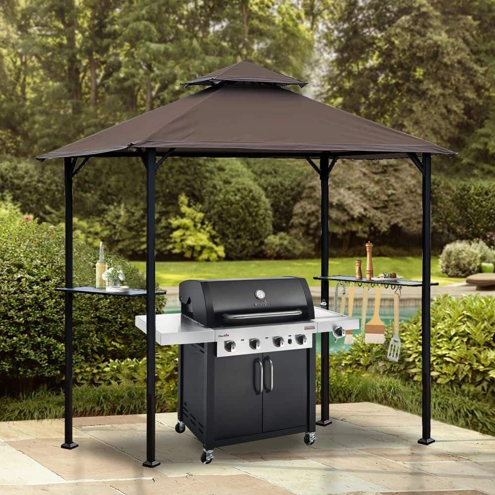 Terracemaster 8 ft. x 5 ft. Brown Grill Gazebo Double Tiered Outdoor ...