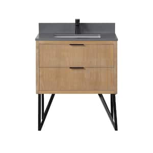 Helios 30 in. W x 22 in. D Single Sink Bath Vanity in Weathered Pine with Gray Composite Stone Top without Mirror